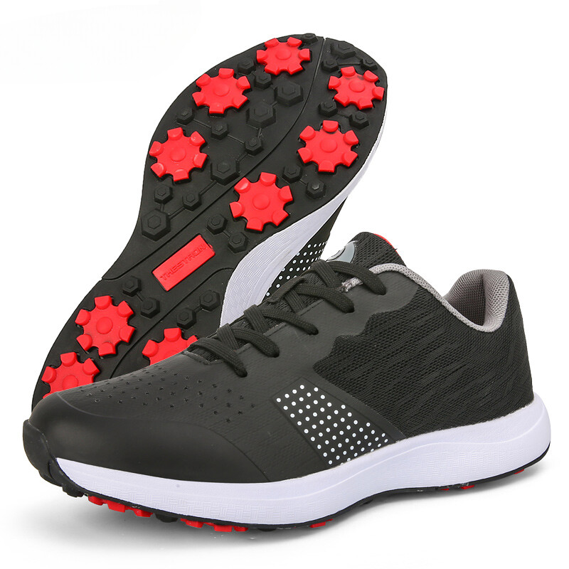 Breathable Men‘s Mesh Golf Shoes Non-slip Lace Up Golf Spikes Shoes Sneakers