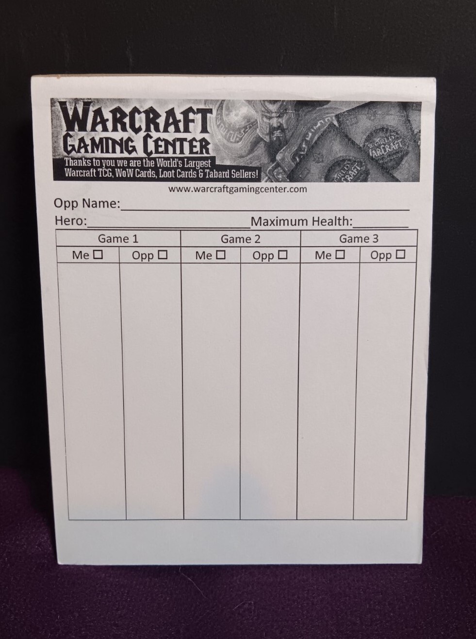 WOW World of Warcraft NOS Game Play Score Sheet Pad Brand New 25 sheets per pad