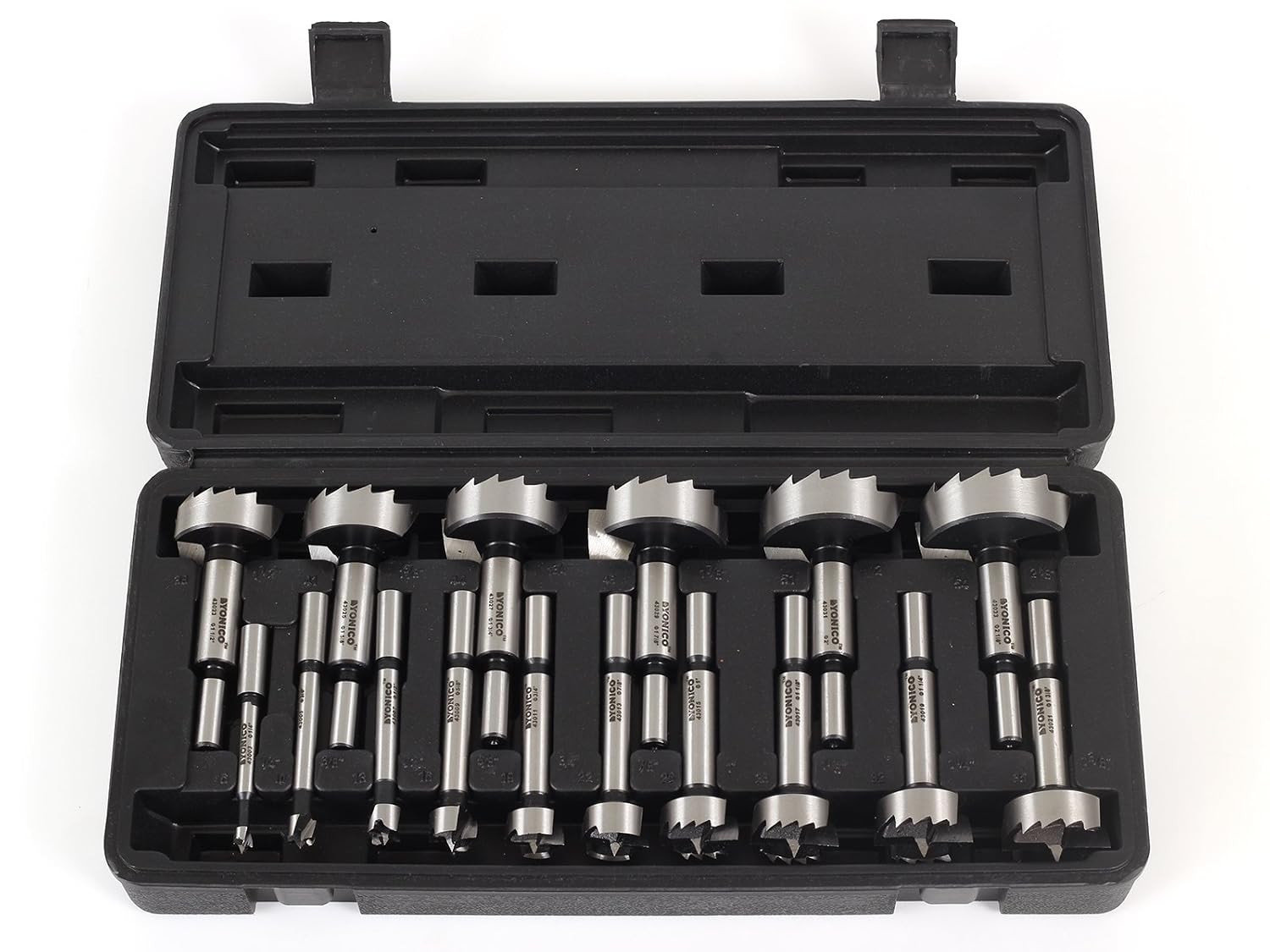 41160S Forstner Drill Bit Set 16 Piece with Case 3/8-Inch Shank Hardwood and Sof