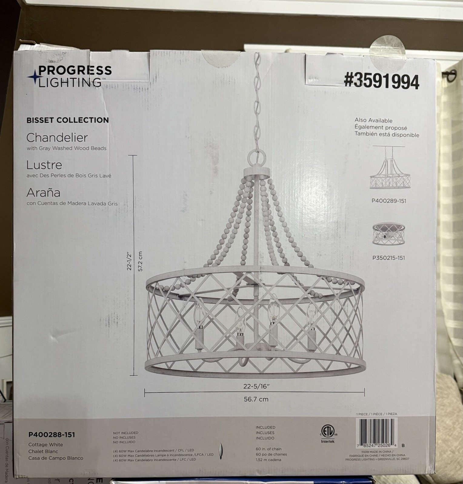 Progress Lighting Bisset Collection Cottage White Chandelier with Gray Washed...