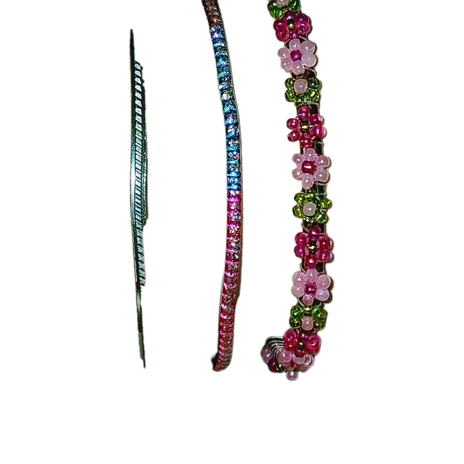 Handcrafted Multicolor Beaded Flower Charm Stackable Bangle Bracelets Set