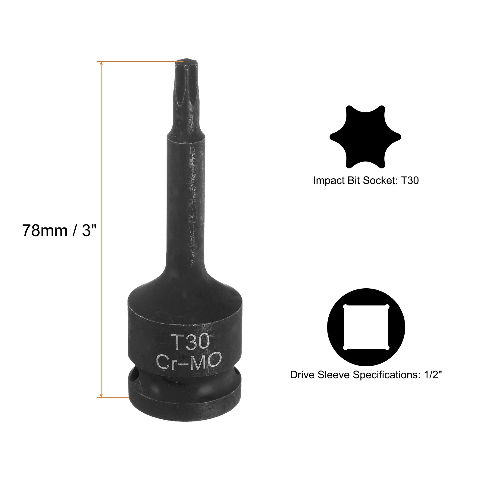 T30 Torx Bit Socket - 1/2" Drive 6 Point Torx Star Screwdriver Socket Adapter