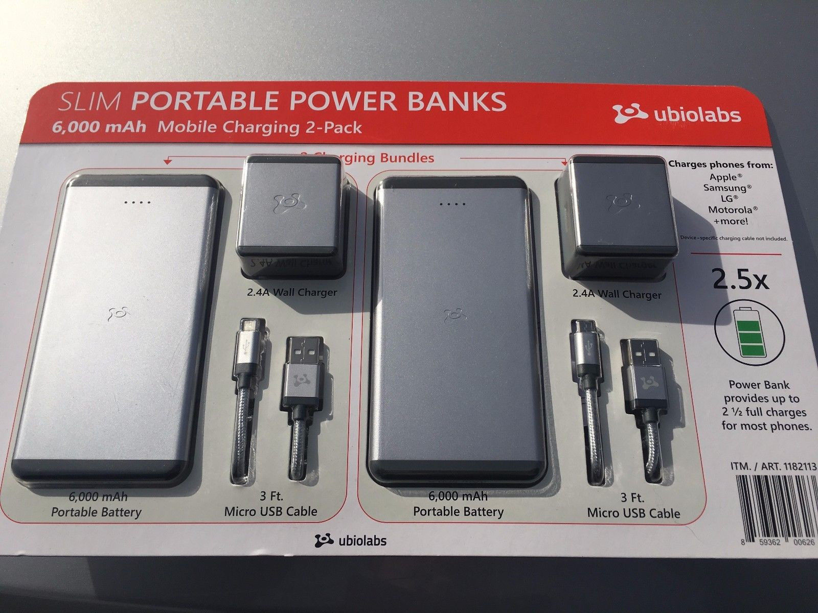 2 Ubio Labs Slim Power Banks 6000mAh RAPID CHARGE Micro USB Android, iPhone ++