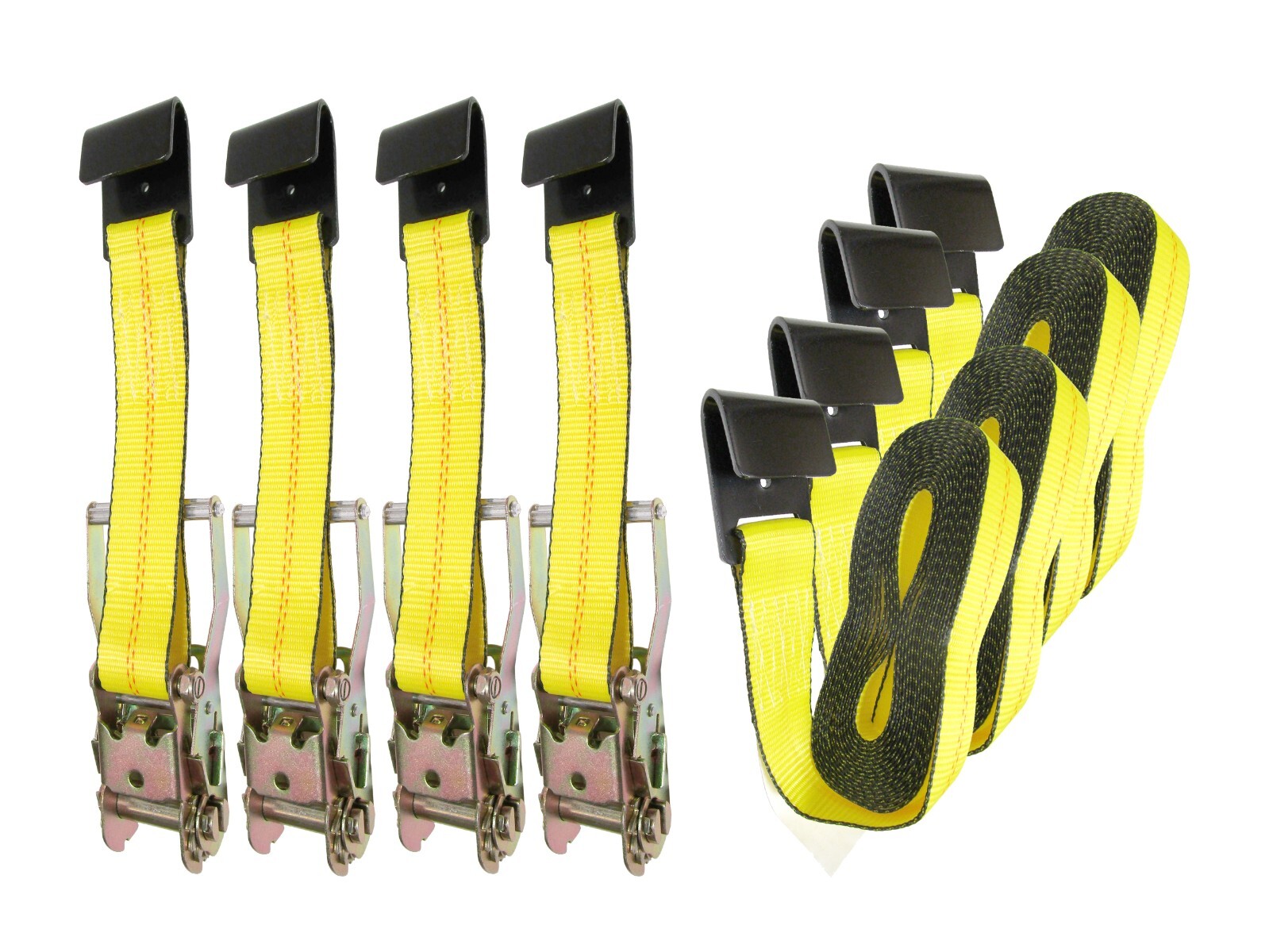 2" x 15' Ratchet Strap Tie Downs with Flat Hooks – Cargo Trailer Tie Down 4 Pack