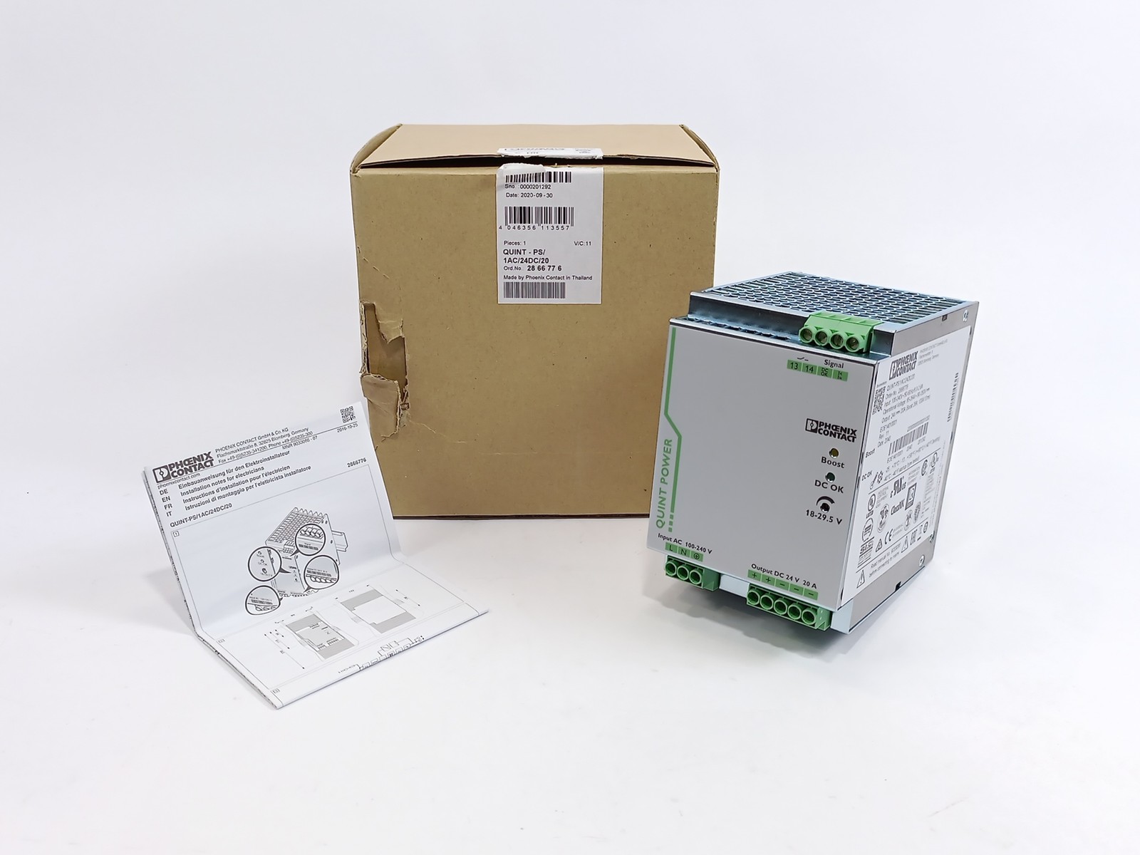 Phoenix Contact 2866776 QUINT-PS/1AC/24DC/20 Power Supply 24V 20A Switching PSU