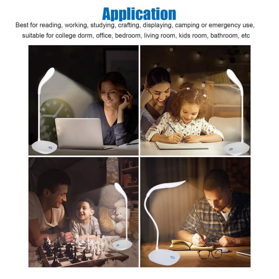 USB LED Desk Light Dimmable Bedside Reading Lamp Rechargeable Touch Control -&