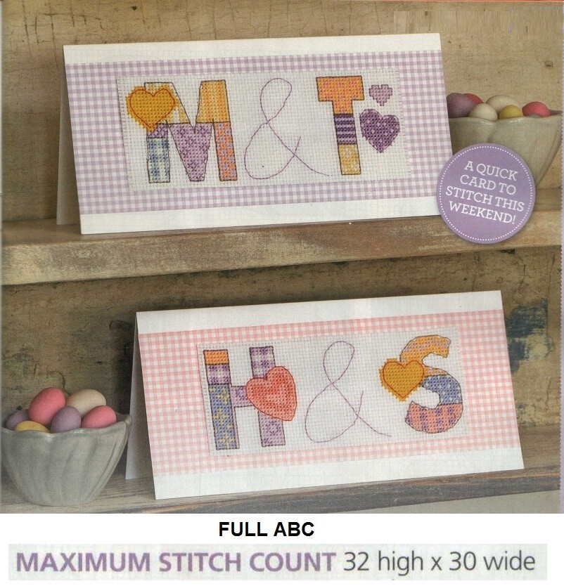 LOVE HEARTS ABC  CROSS STITCH PATTERN  ONLY  EQ  -  EUU