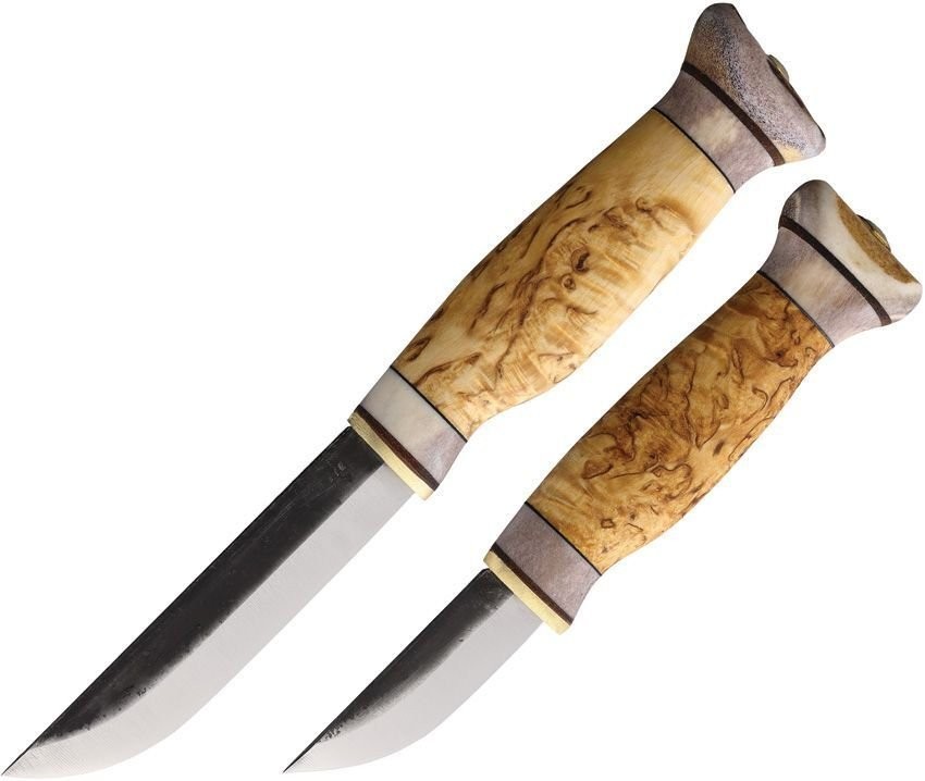 Wood Jewel Fixed Blade knife Set Carbon Steel Curly Birch Handle - 23K
