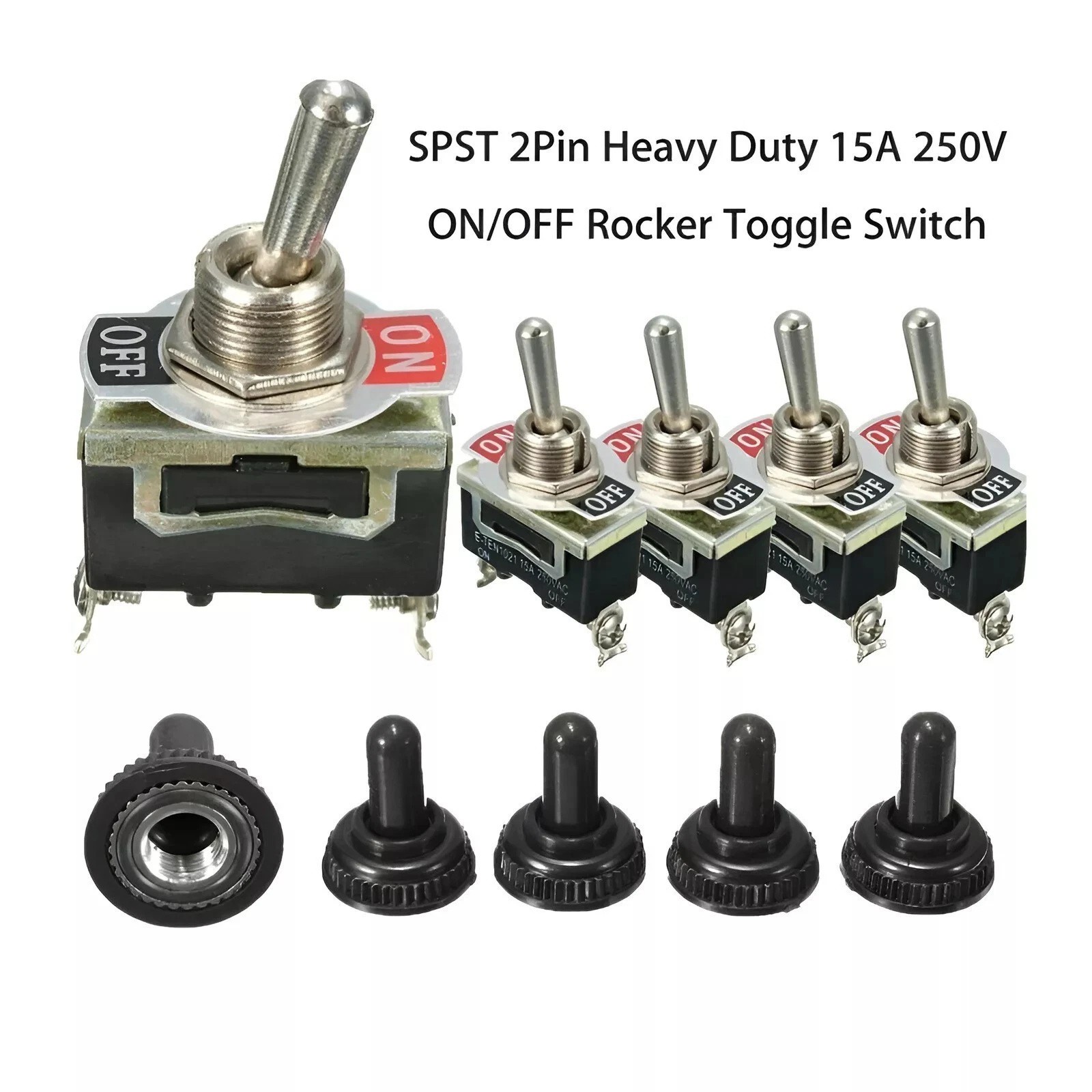 5X 12V SPST Solid Metal Toggle Switch ON/OFF Single Pole for Marine / Automotive