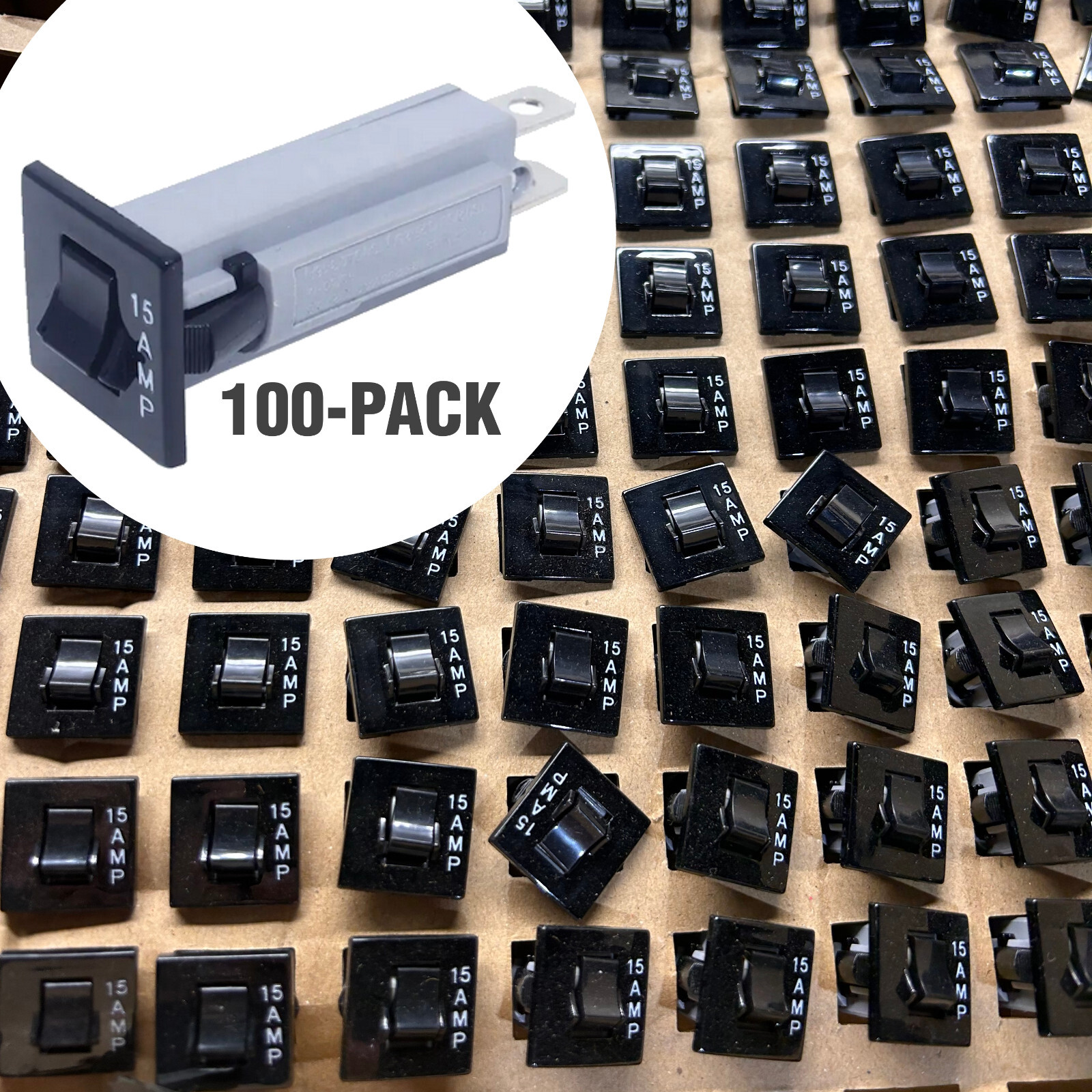 100 Pack Bulk Lot Thermal Circuit Breaker 15A AMP 125/250V Push Panel CTB-B-B-15