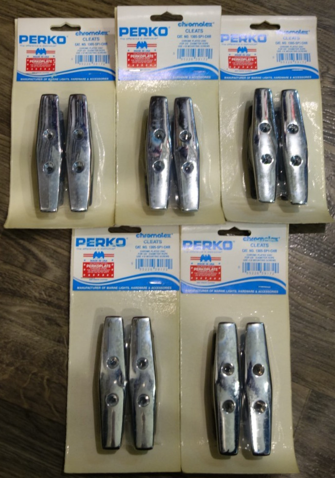 Perko 1305DP1CHR Chrome Plated Open Base Cleat 4-1/2" Marine Boat - LOT 5 x Pair