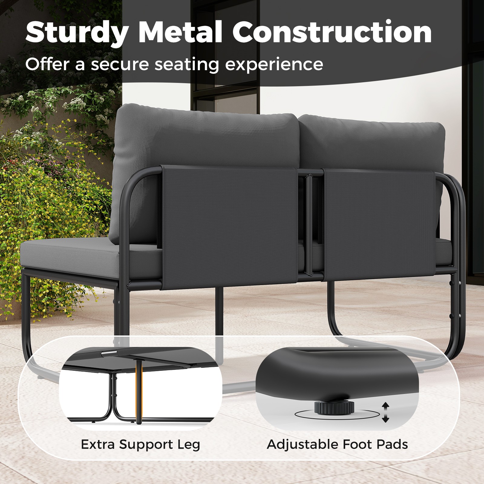 4 PCS Patio Furniture Set w/Cushions & Tempered Glass Coffee Table for Garden