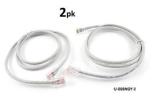 2-PACK 3ft Assembly Cat5e Ethernet Non-Boot RJ45 Network Cable, Grey