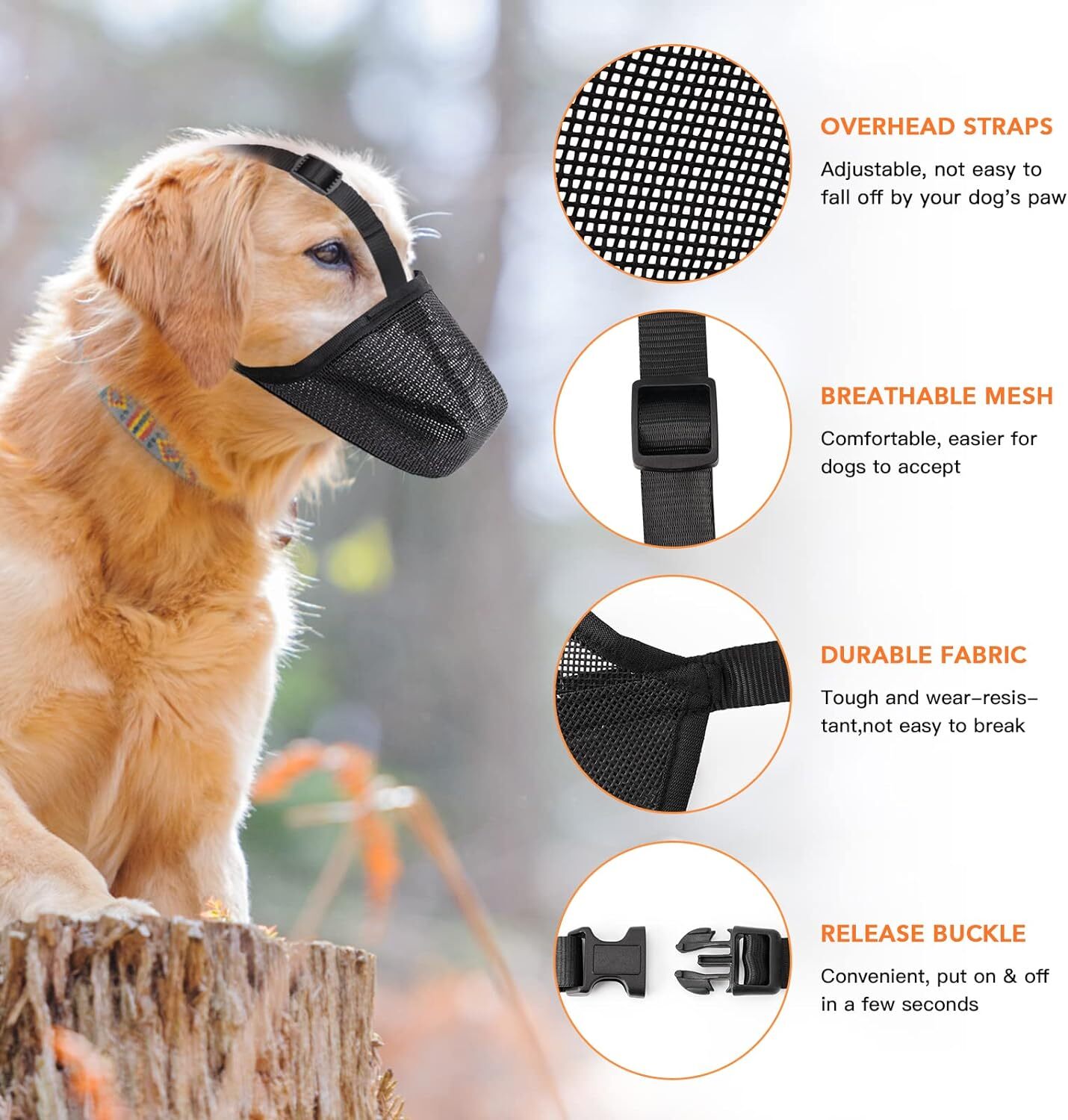 Dog Muzzle Pet Muzzle for Anti-Biting Chewing Licking Adjustable Breathable US