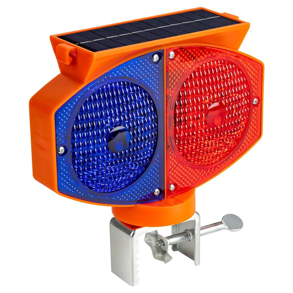 Solar Strobe Warning Light, 3 Working Modes Double Side Red Blue Flash Traffi...