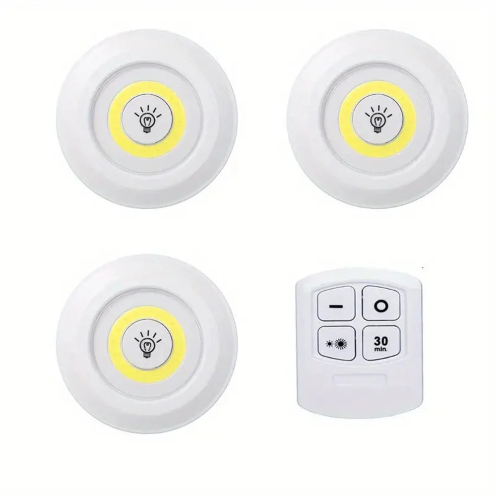 3pcs Smart Wireless LED COB Night Light, Wireless Remote Control for (White)