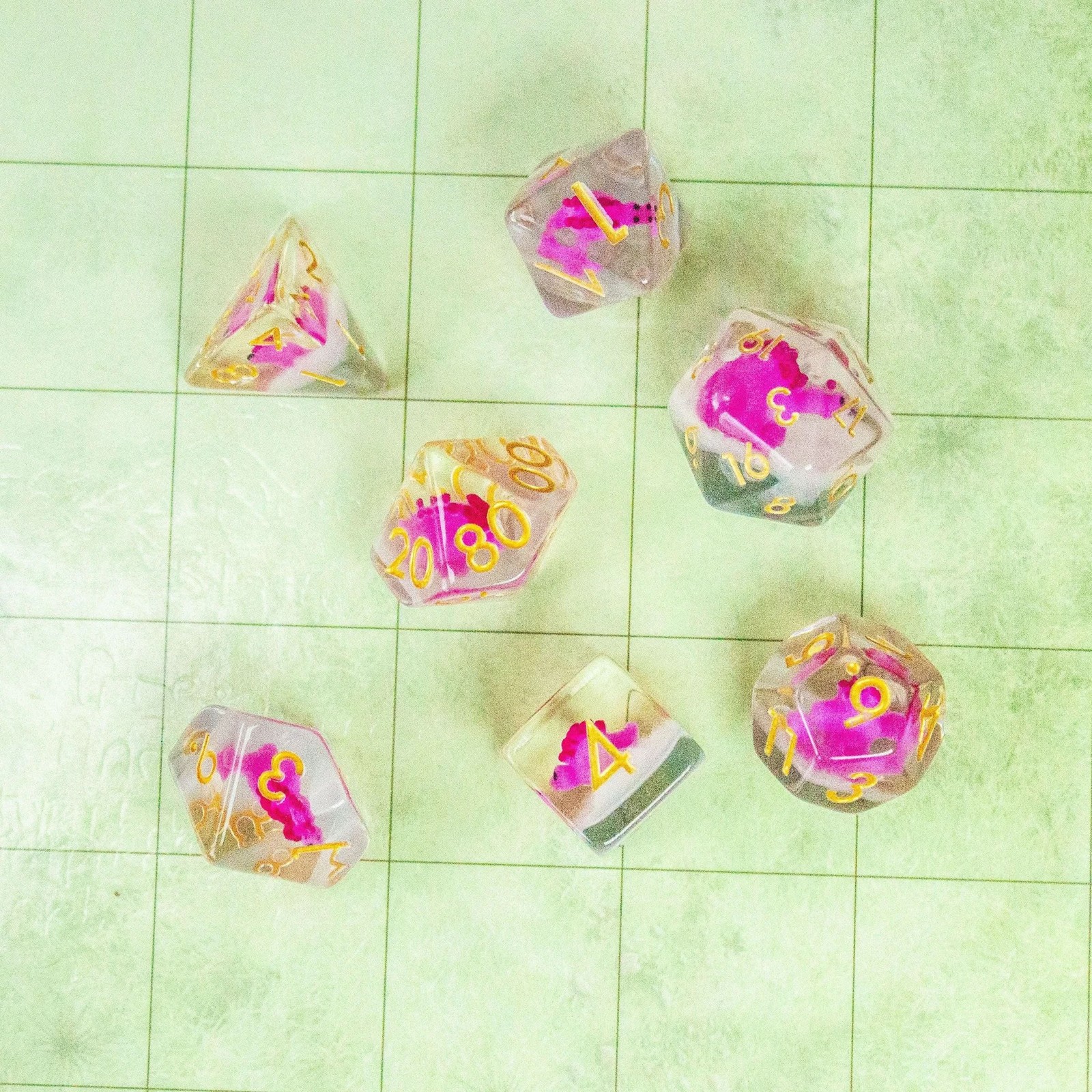 Pink Dinosaurs Filled Dice Set
