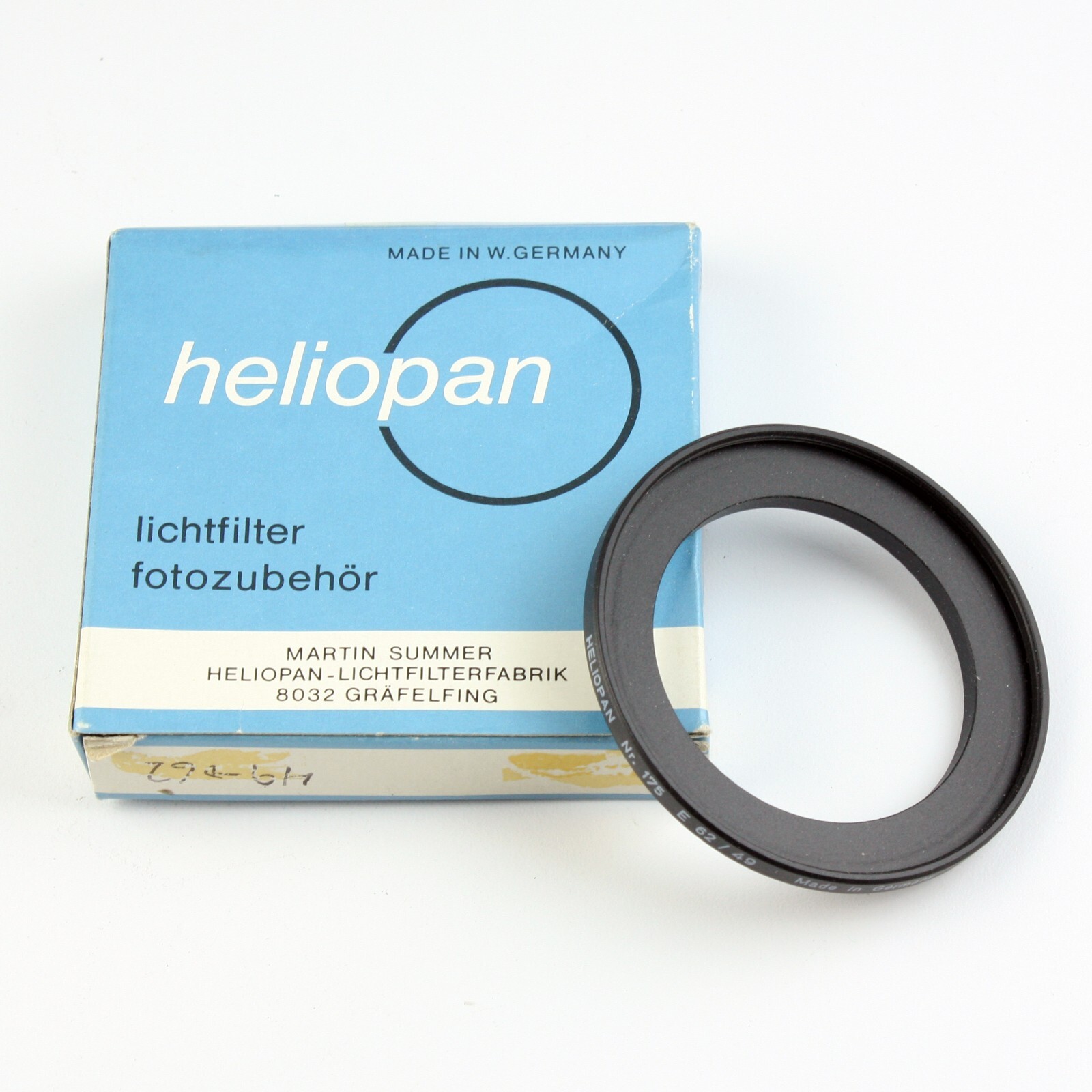 Heliopan 49-62mm Step-Up Adapter Ring Model #175 New Old Stock