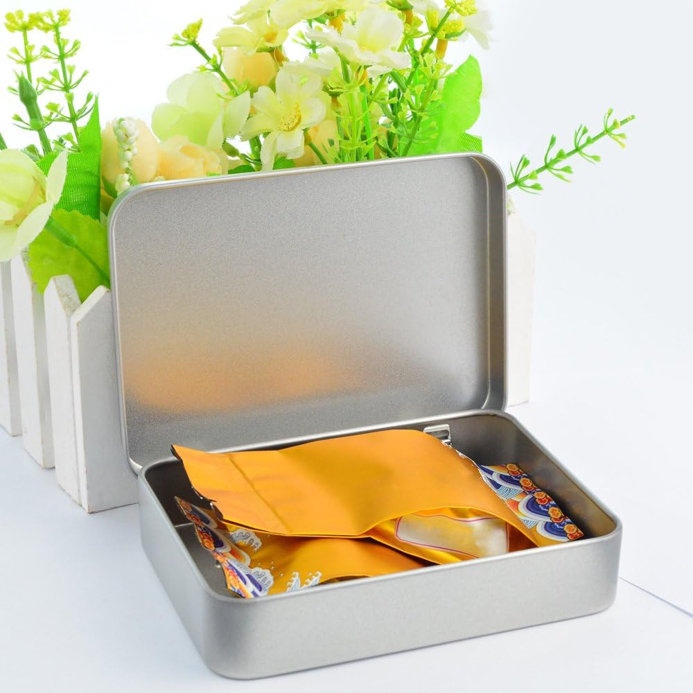 12pcs Metal Rectangular Empty Hinged Tins Box Containers 4.5x3.3x0.9 in, Mini Po