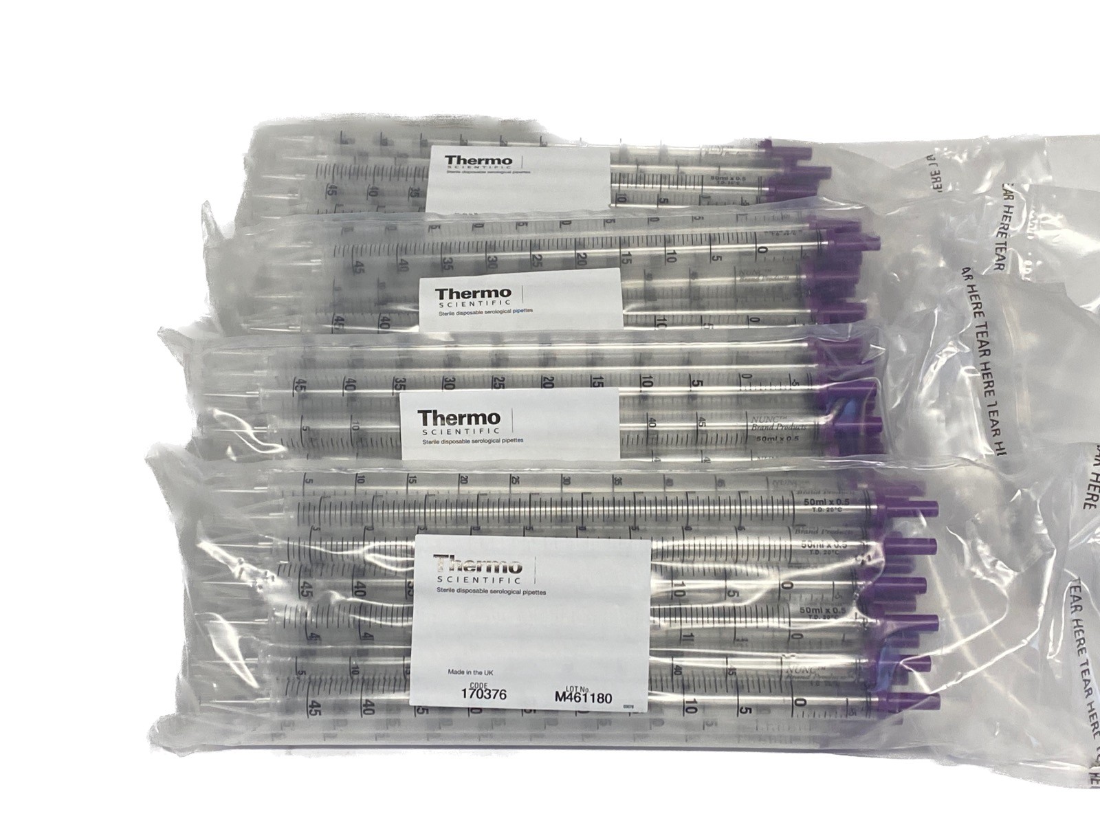 (100/Cs) THERMO NUNC 50mL Disposable Graduated Serological Pipettes Plug 170376