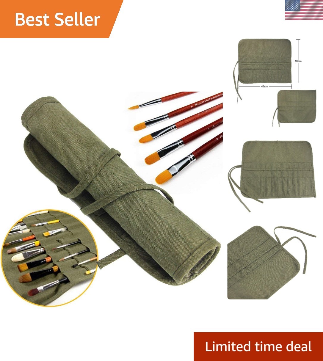Travel-Friendly 22-Slot Canvas Brush Roll - Organize Acrylic & Watercolor Tools
