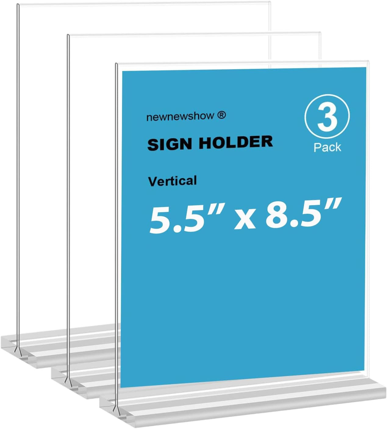 Acrylic Sign Holder 5.5x8.5 Inch 3 Pack Vertical T Shape Double-Sided Desktop Di