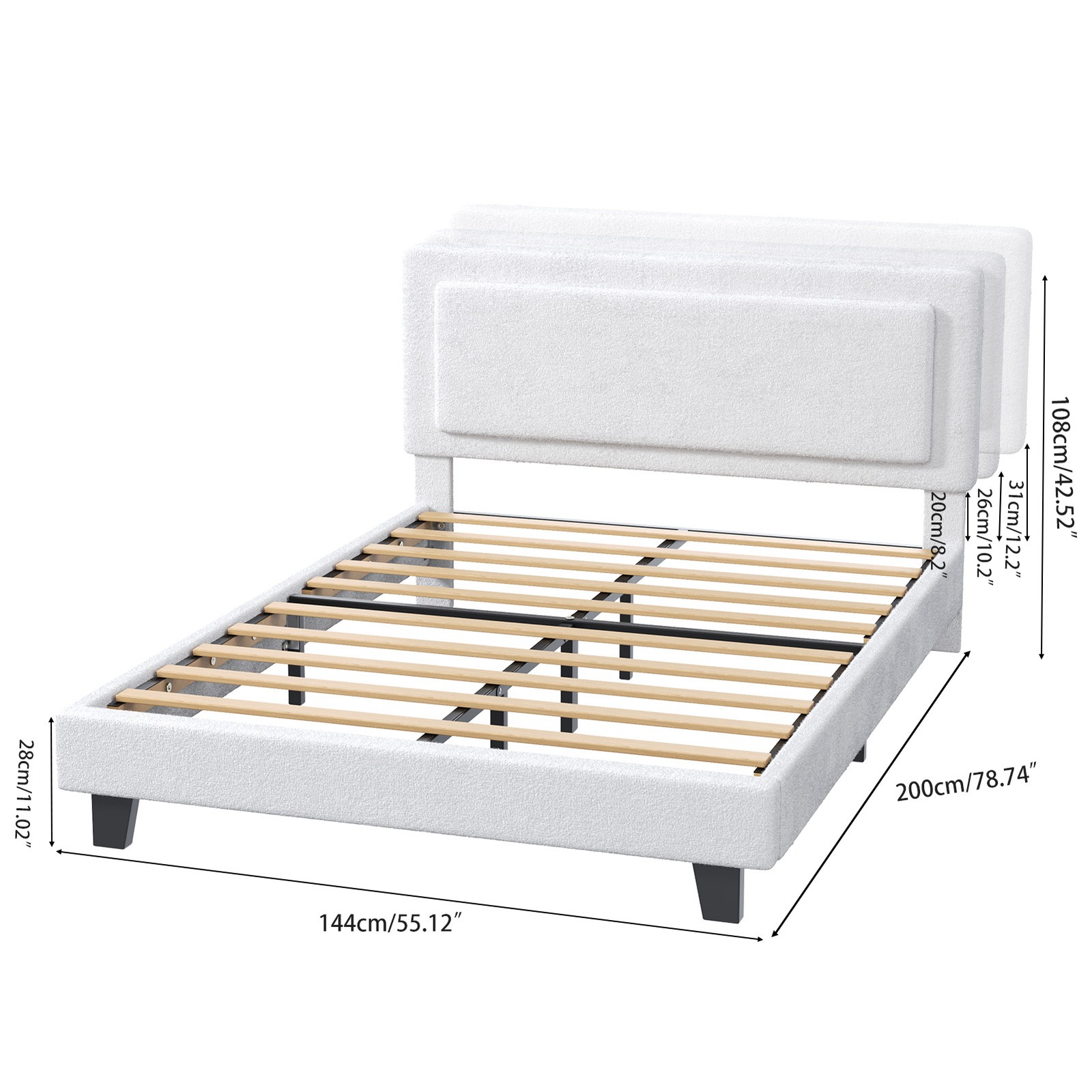 Upholstered Platform Bed Frame with Adjustable Headboard Solid Wood Full Size