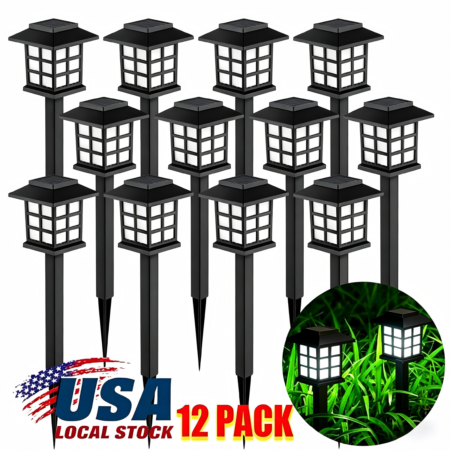 12 Pack Solar Garden Light Outdoor Waterproof Landscape LED Pathway Yard Lamp