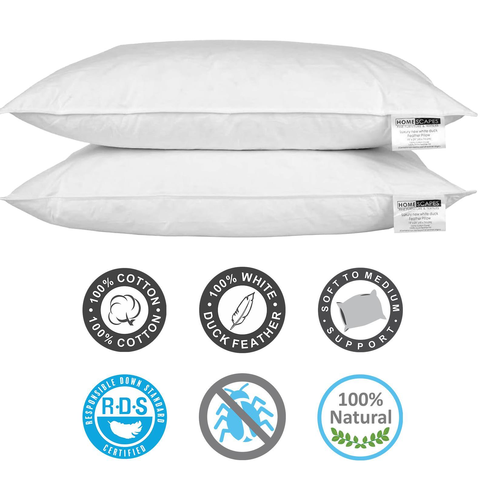 Duck Feather Pillows Pair Extra Filled Hypoallergenic Hotel Quality Pillow Packs