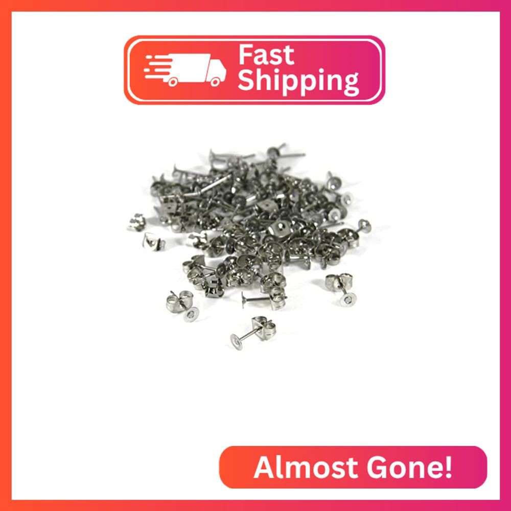 50 Hypo-Allergenic Titanium Post Earring Findings with Surgical Grade 304 Stainl
