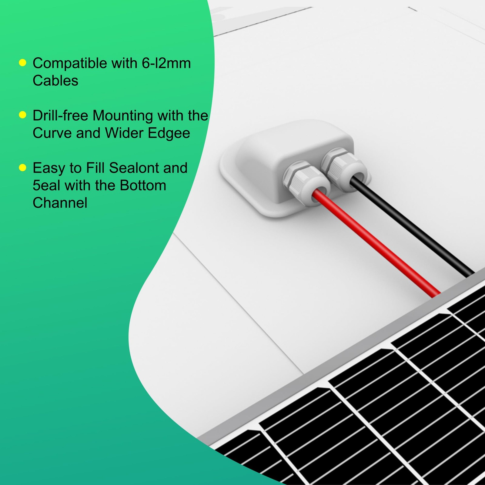 Solar Panel Junction Box for RVs - Single Wire Cable Entry Gland, White
