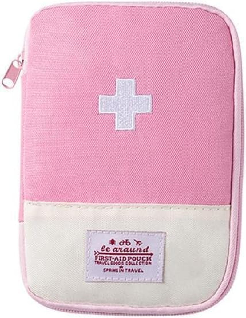 Pink First Aid Bag - Empty First Aid Pouch, Mini Portable Medical Bag for Outdoo