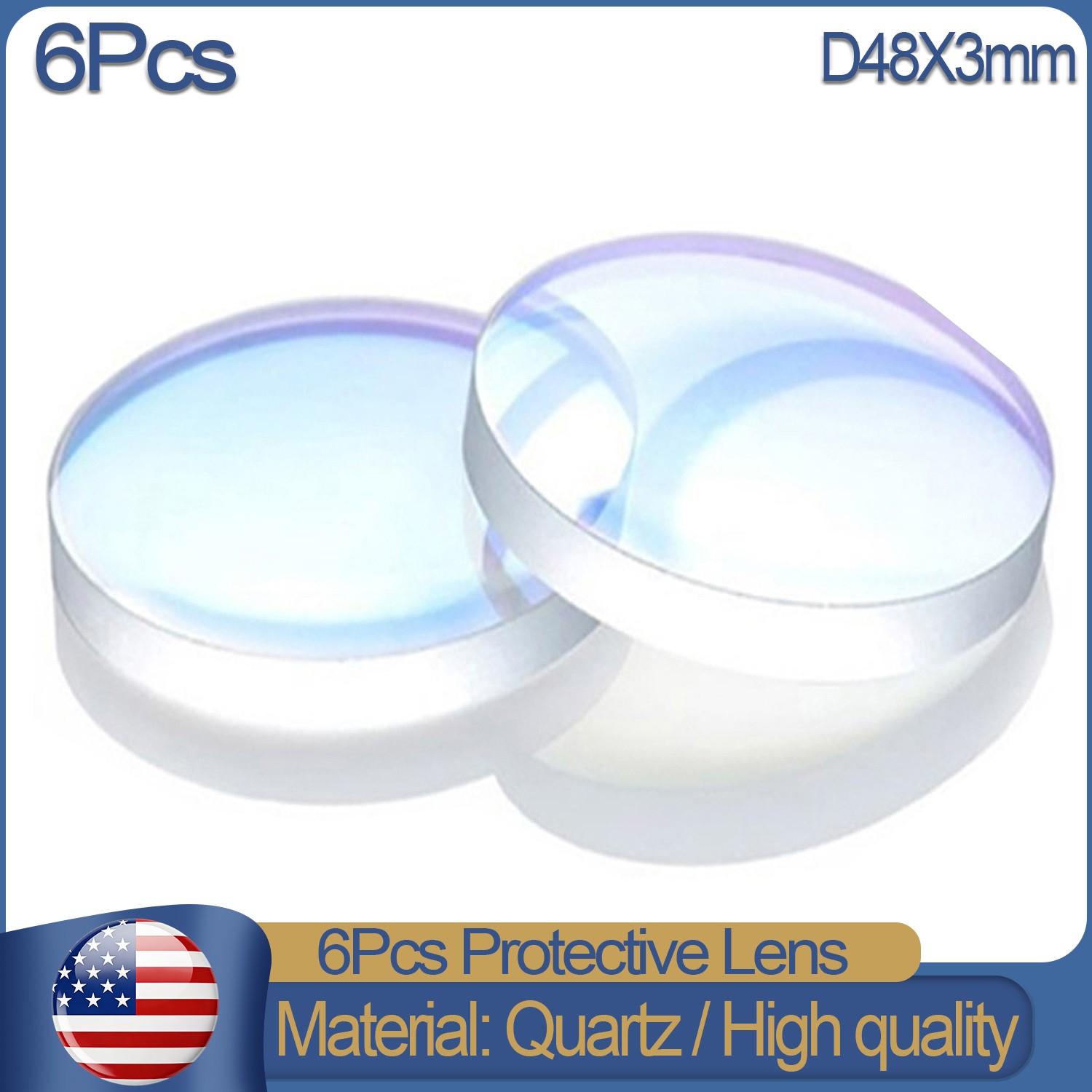 6Pcs D48*3mm Protective Lens for 200W/300W Relfar Pulsed Laser Cleaning Machine