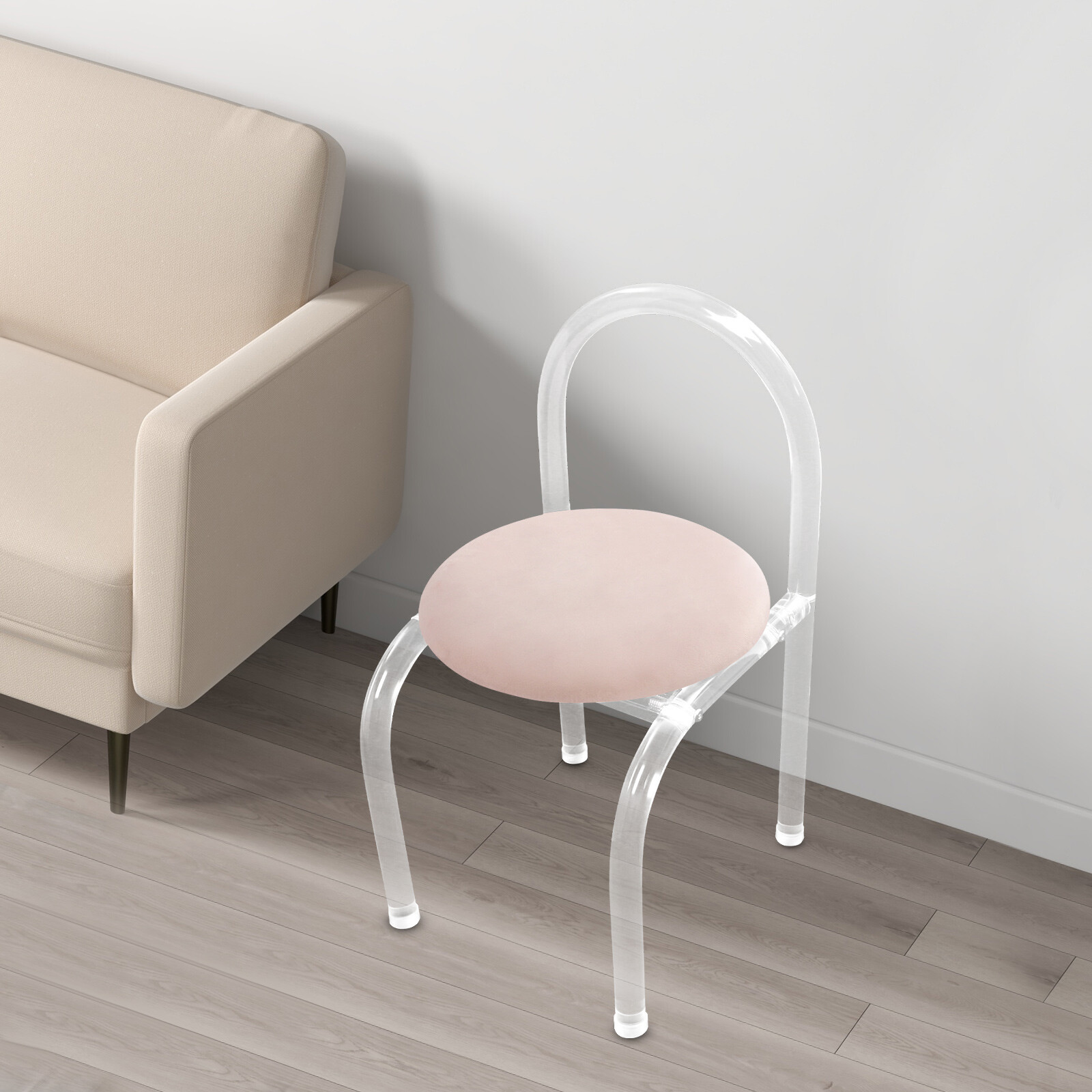 Acrylic Clear Desk Chair Pink Velvet Modern Minimalist 165 lbs Assembly Required