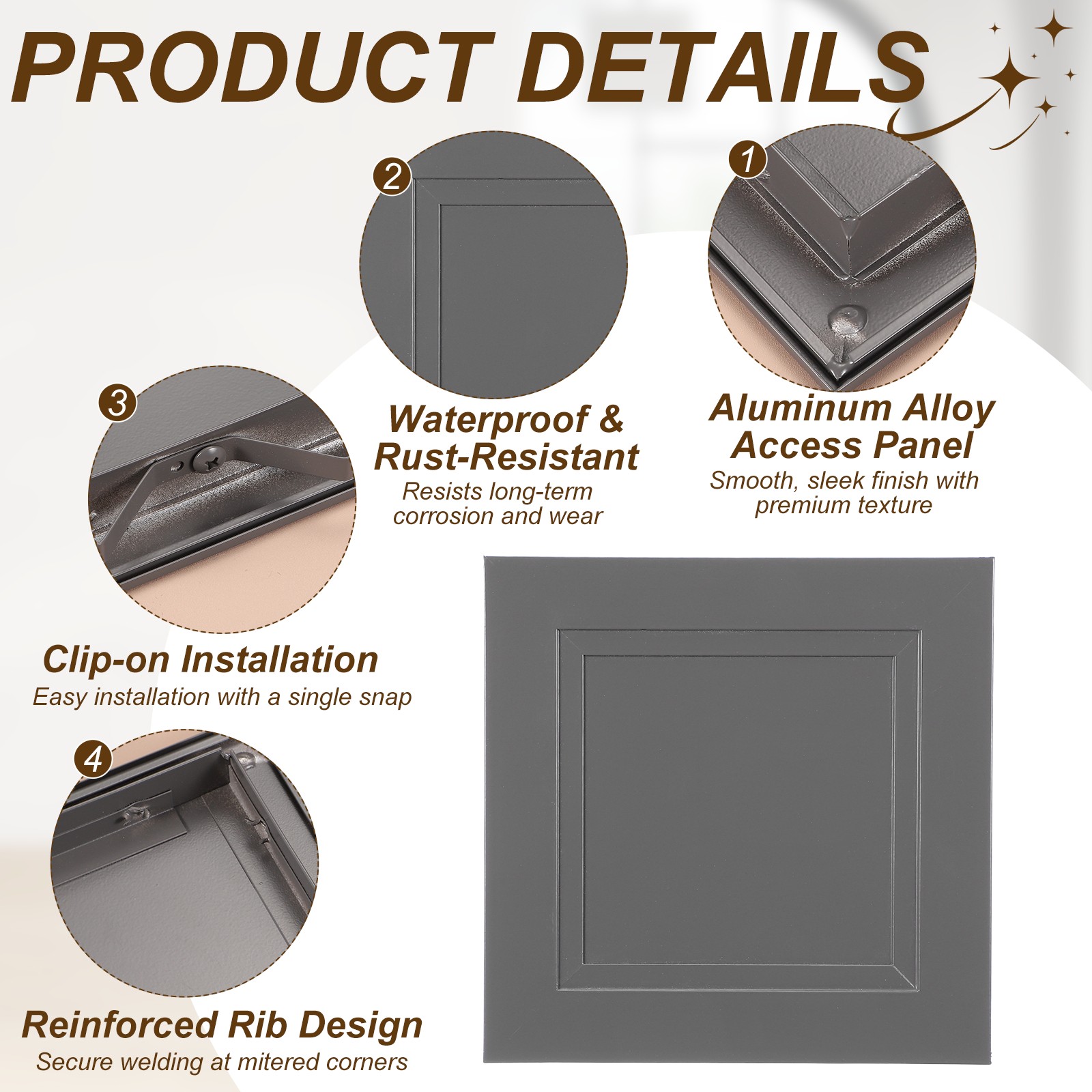 Access Panel (4" x 4") Plumbing Access Door Clip-on Installation, Gray