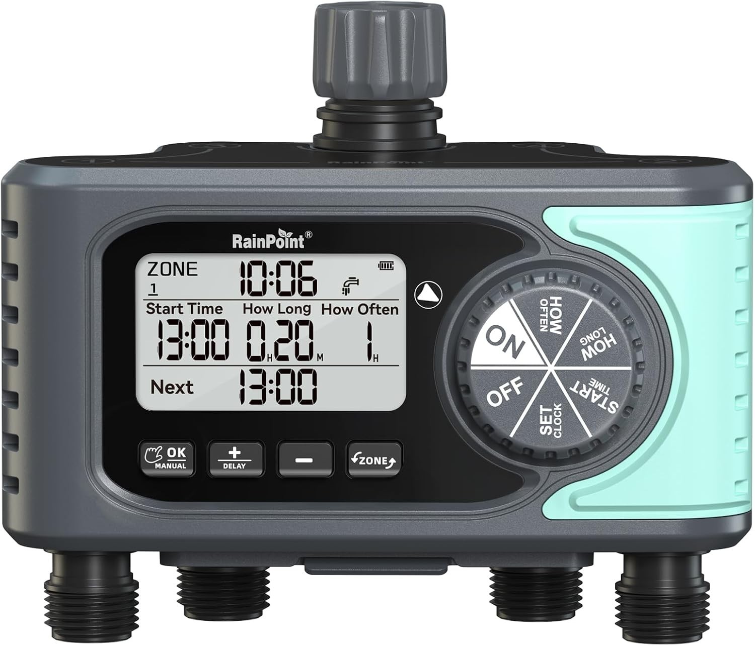 RAINPOINT Sprinkler Timer, 4 Outlets Hose Timer, 4 Zone Water Timer for Watering