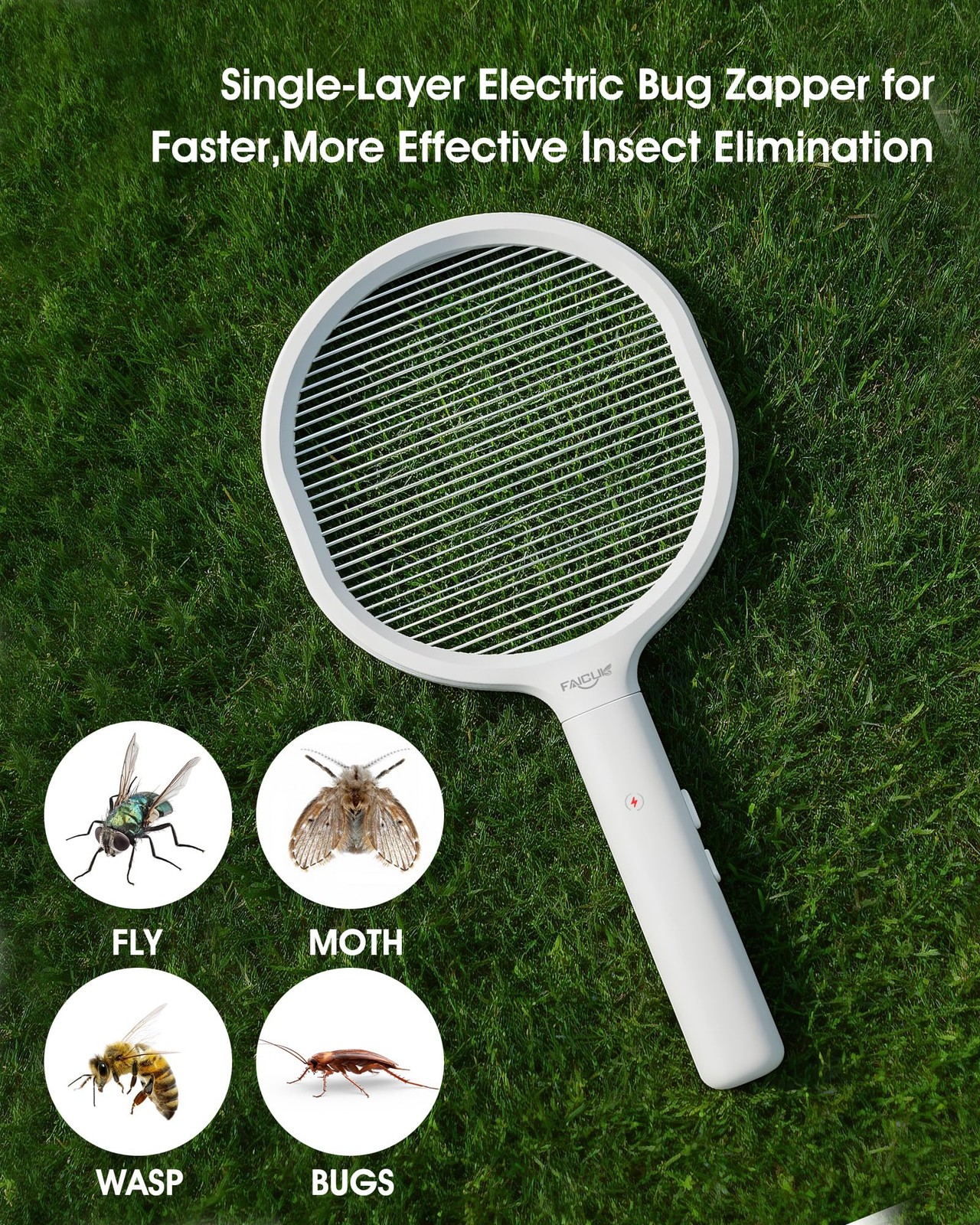 Faicuk Single Layer Grid Electric Fly Swatter High Efficiency Bug Zapper Racket