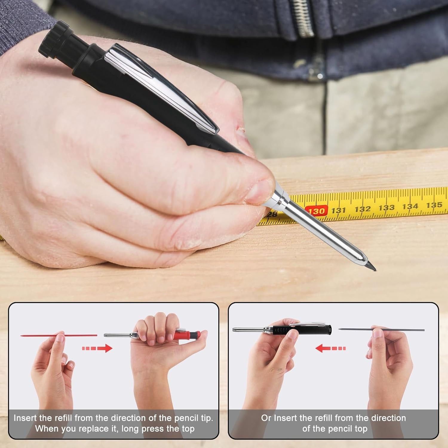 2PCS Carpenter Pencils with Sharpener Heavy Duty Woodworking Tools Mechanical...