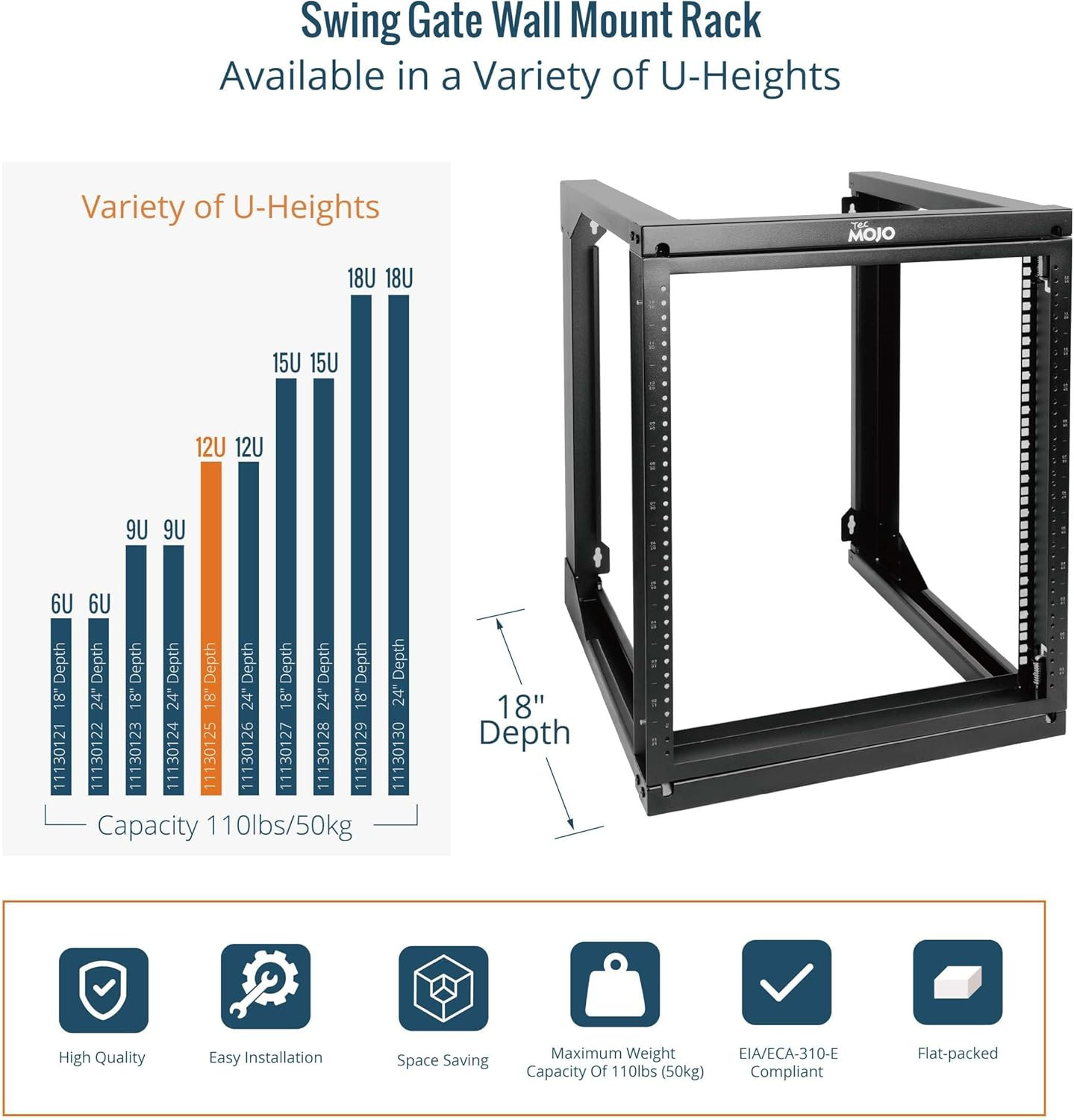Tecmojo 12U Wall Mount Server Rack, Open Frame Network Rack for 19" Computer/Av/