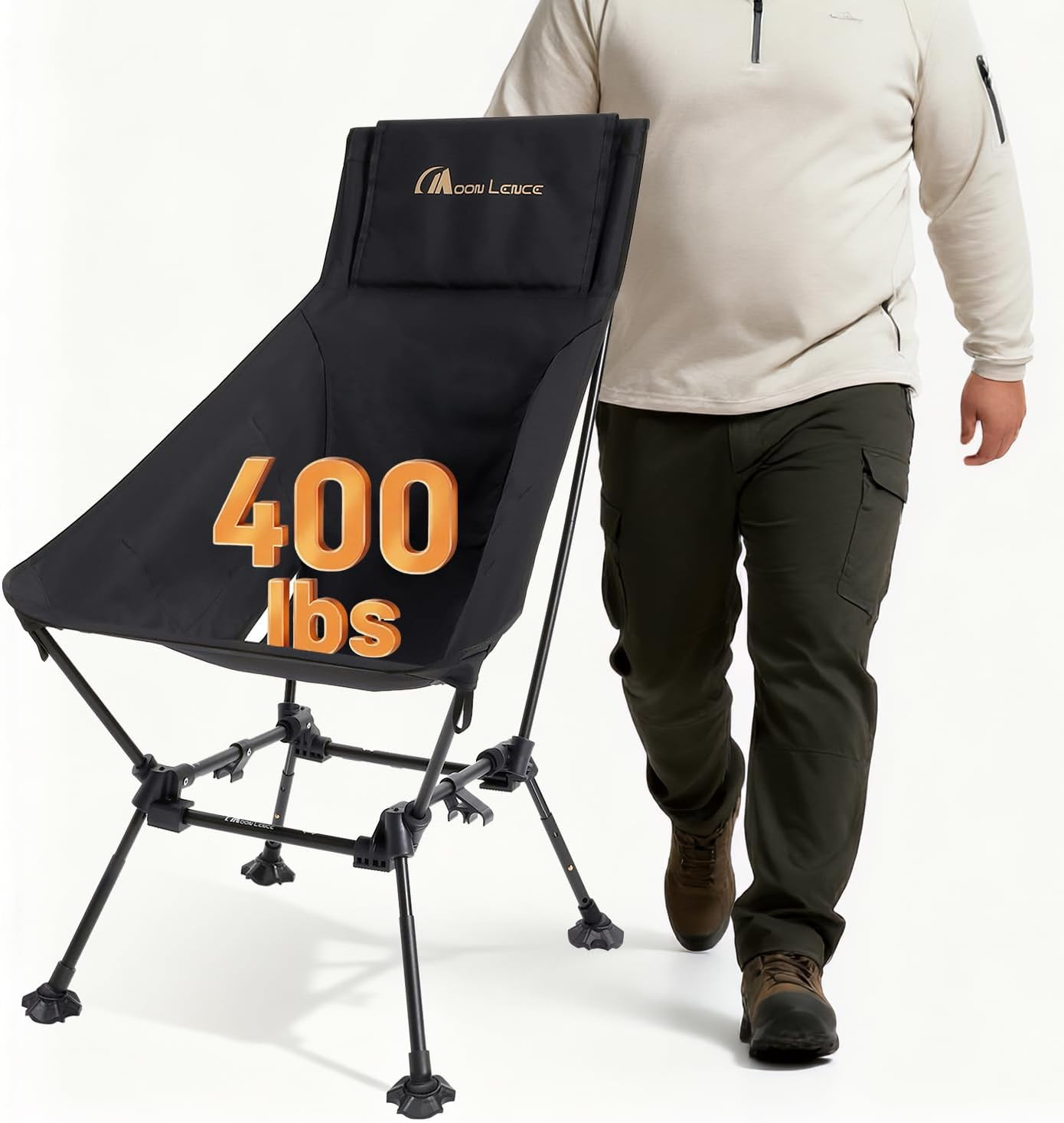 MOON LENCE Oversized High Back Camping Chair for Adults, Height Adjustable Foldi