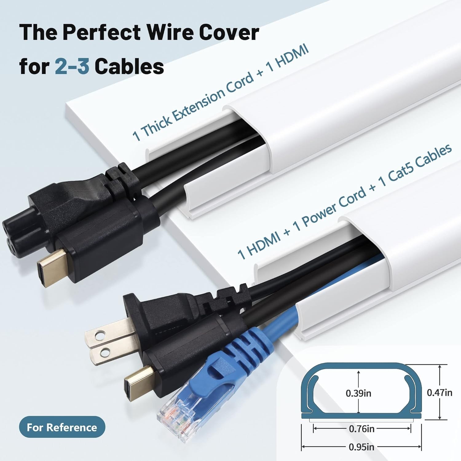 Self-Adhesive Cable Concealer for Walls - 68” Wire Cover Kit