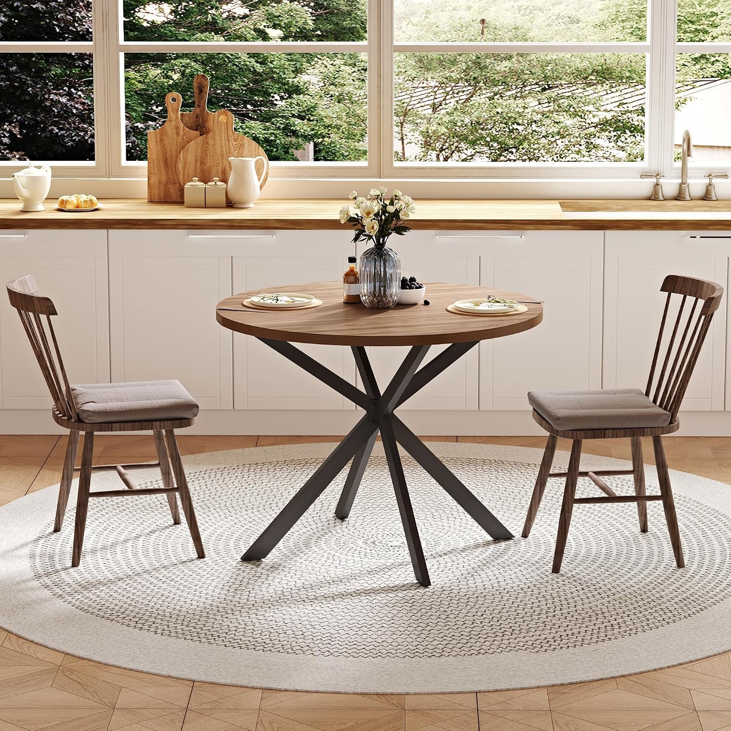 Versatile 31.5 Inch Round Walnut Kitchen Table | Seats 2-4 | Easy to Assemble