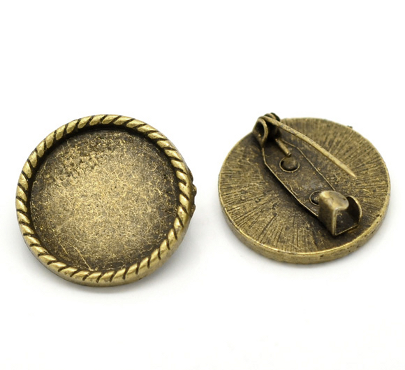 Cabochon Pin Setting Brooch Bronze Round Cameo Steampunk Findings Lot of 10