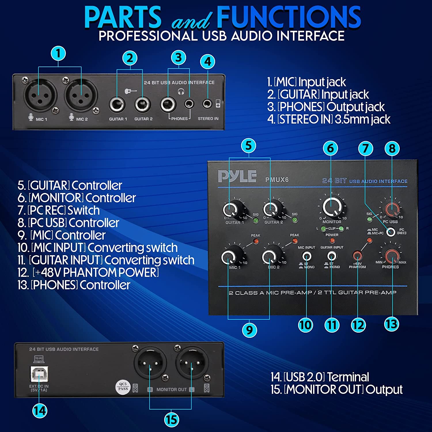 PylePro PMUX6 Pro Usb Audio Interface With Mic/Line