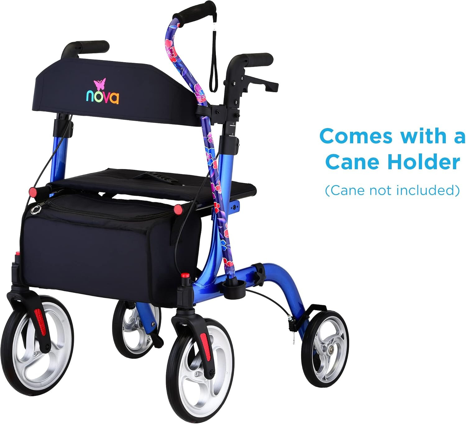 NOVA Express Rollator Walker, Large 10” & 8” Wheels, Easy Fold - BLUE, OPEN BOX