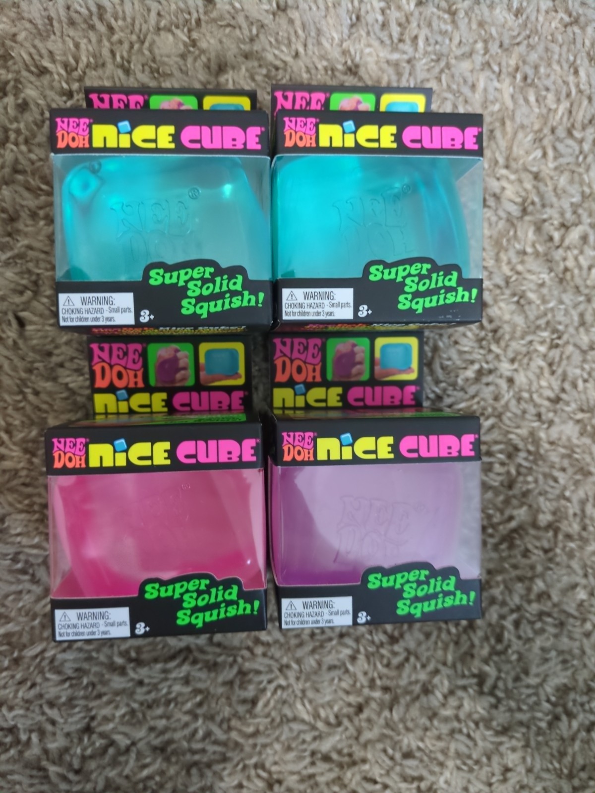 Nee Doh Nice Cube Lot Of 4. Blue, Purple & Pink  brand new Square NEW NIB