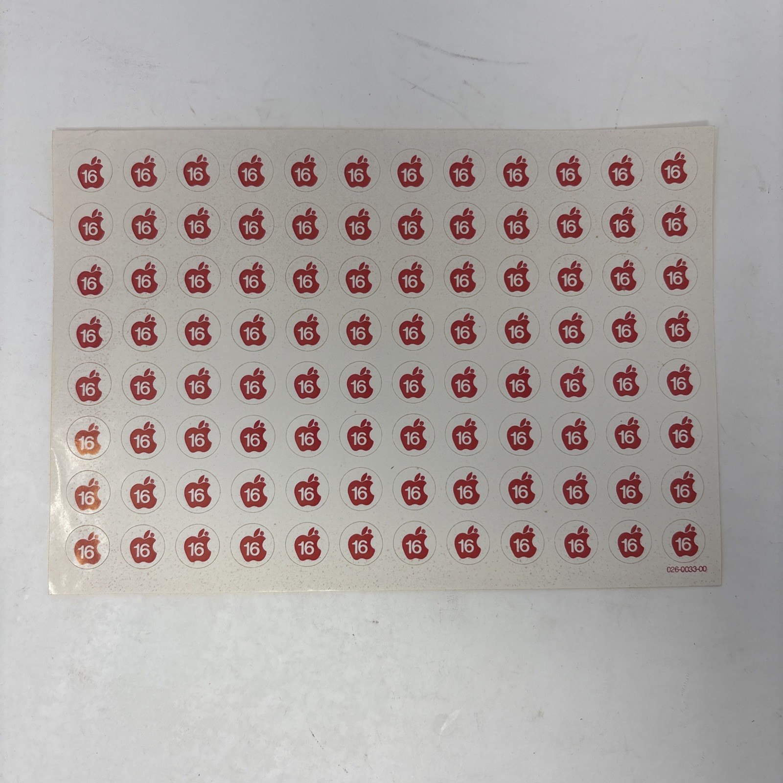 RARE FULL SHEET of Apple II 16 sector disk stickers 026-0033-00