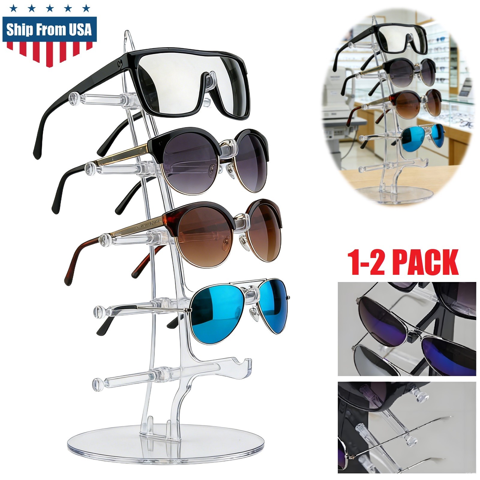 5 Pairs Sunglasses Organizer Glasses Rack Holder Eyewear Display Stand Stand USA