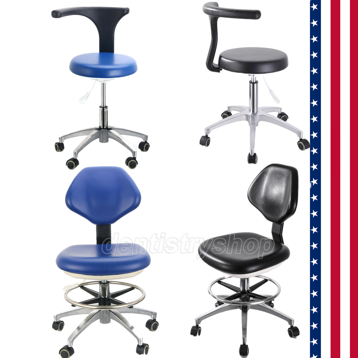 AZDENT Dental Medical Doctor's Stool Adjustable Mobile Chair PU Hard Leather