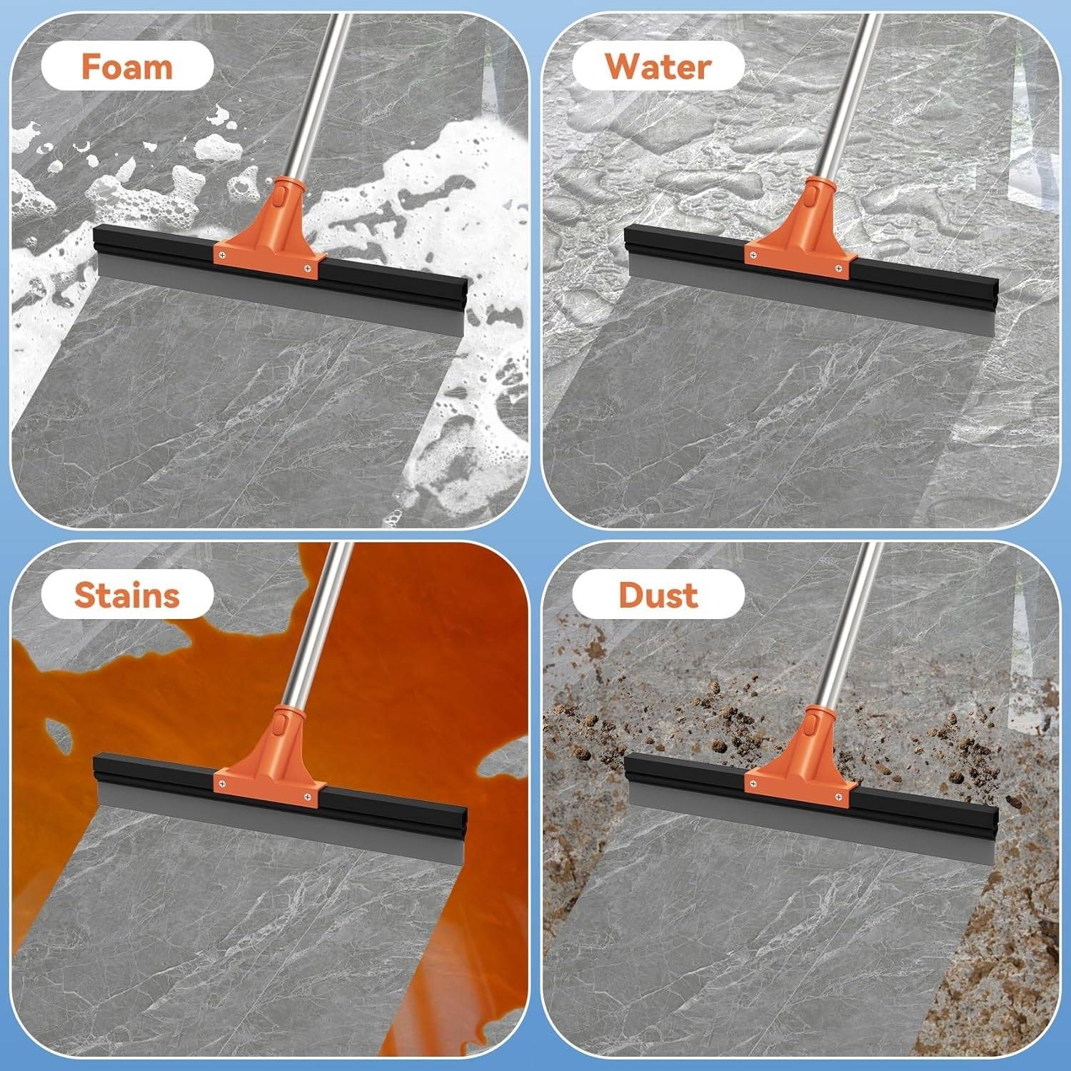 Adjustable 62" Floor Squeegee Broom 18" Rubber Head Stainless Steel Handle